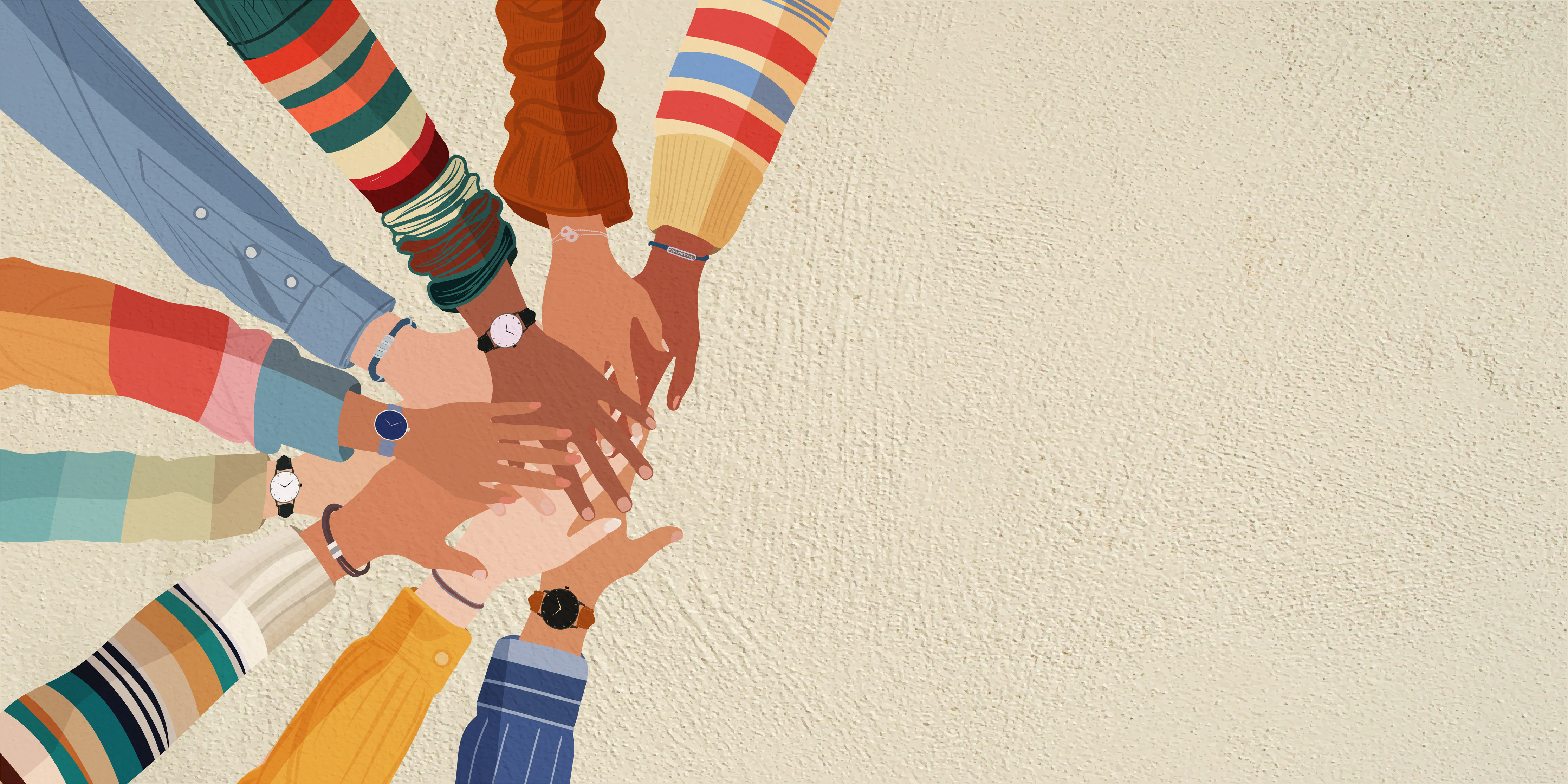 Stacked circle of hands suggesting unity